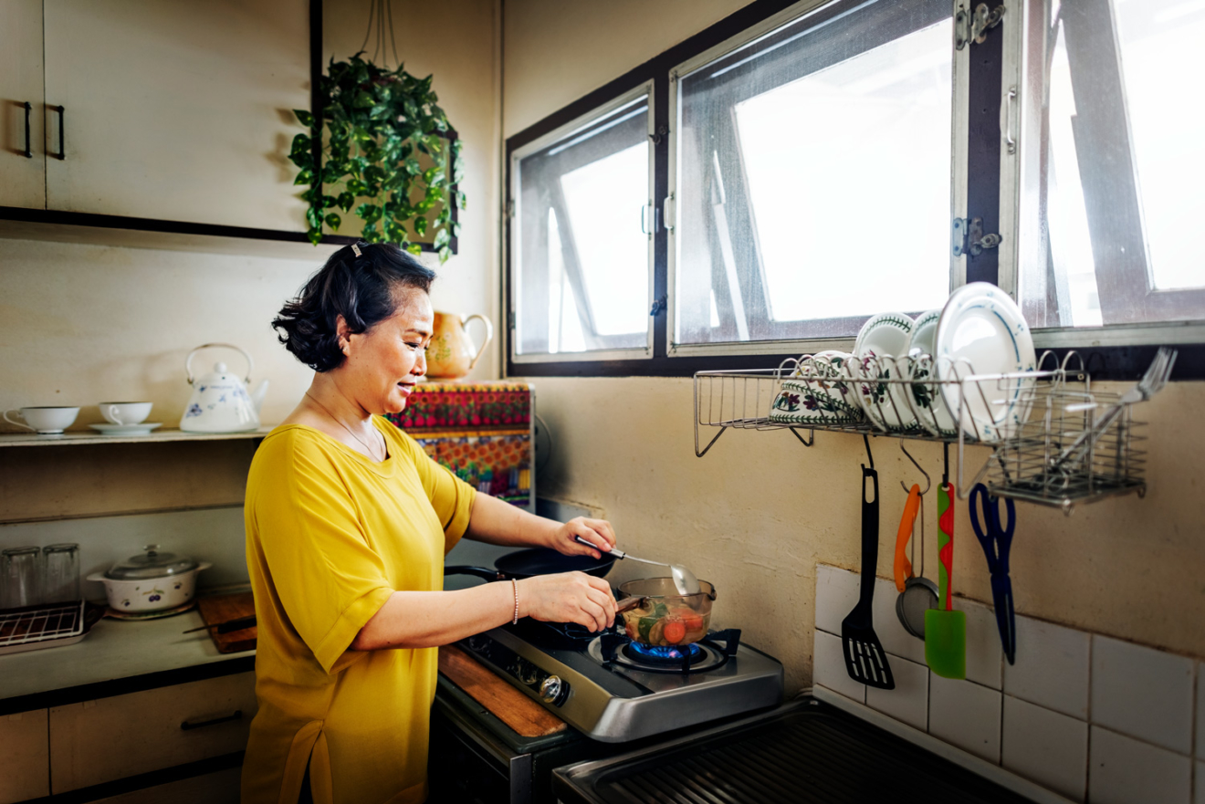 Asian Woman Is Cooking Kitchen