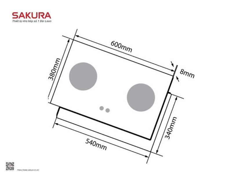 Bếp gas âm kích thước 600x380 mm