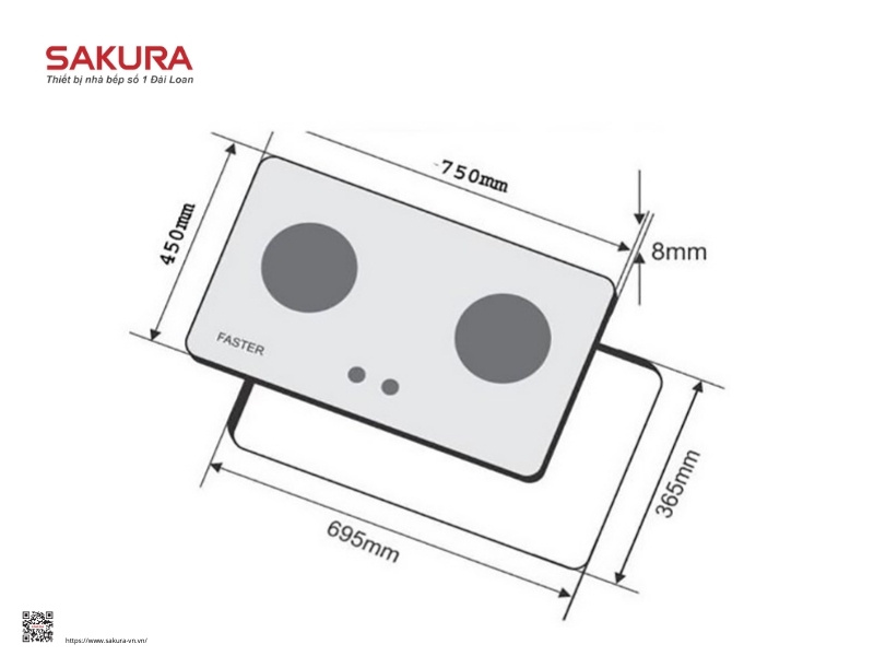 Bếp ga âm kích thước 750x440 mm
