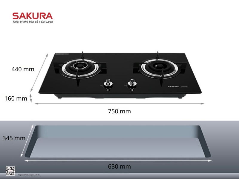 Kích thước bếp gas âm SAKURA SG2665GB