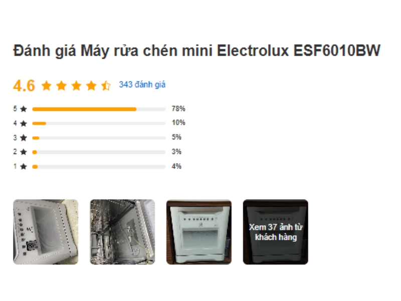 Đánh giá khách hàng về máy rửa chén mini Electrolux Es6010bw