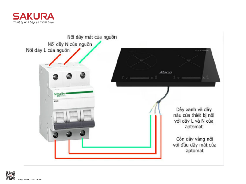 Đấu dây bếp từ và dây bếp từ thành từng cặp tương ứng