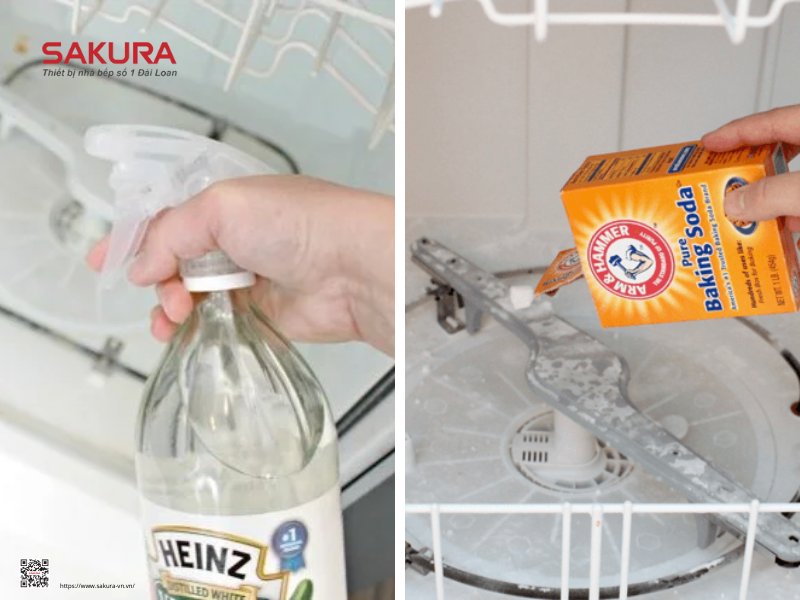 khử mùi hiệu quả cho máy rửa bát nhờ giấm trắng và baking soda